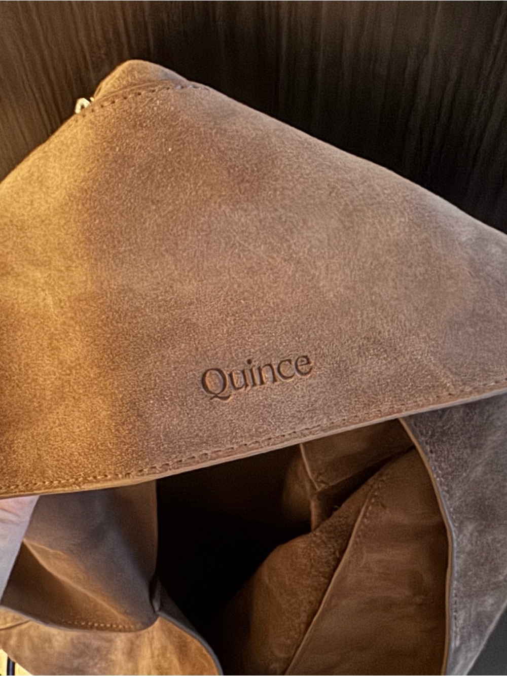 Quince Italian Suede Slouchy Shoulder Bag - Pebble - Picture 4 of 4